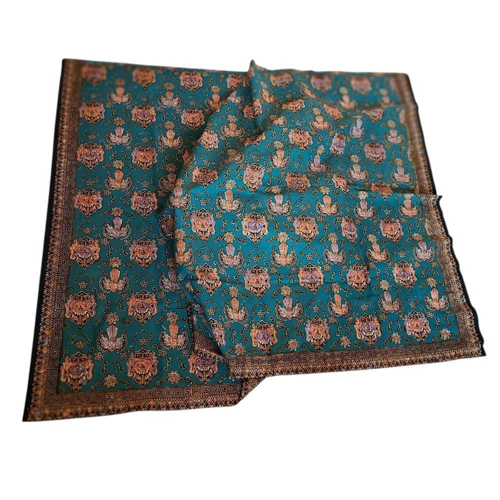 New Green Batik Fabric Tribal‎ Mask Floral Bird Cotton 2.5 yards Indonesia - Picture 4 of 4